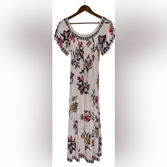 Jealous Tomato Dress M White Off The Shoulder Maxi Lined Floral Peasant Coquette - Picture 1 of 8